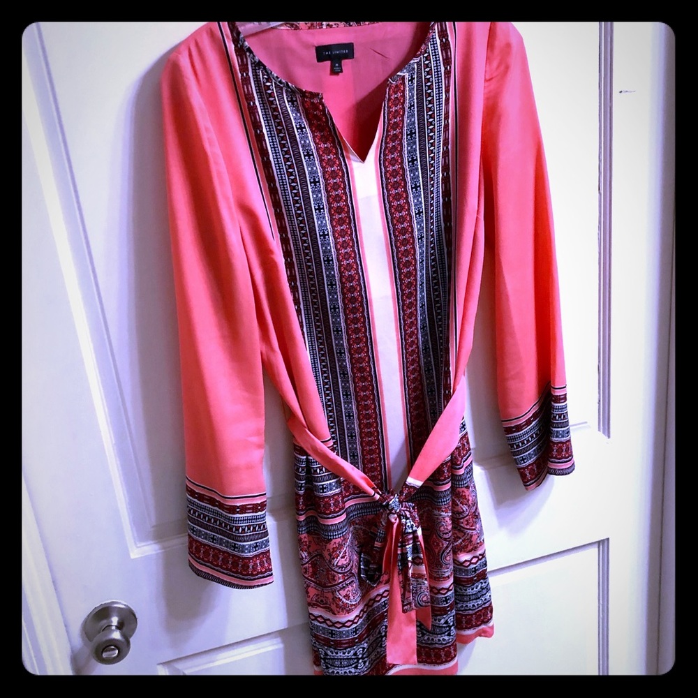 The Limited Pink Long Sleeve Tie Waist Dress